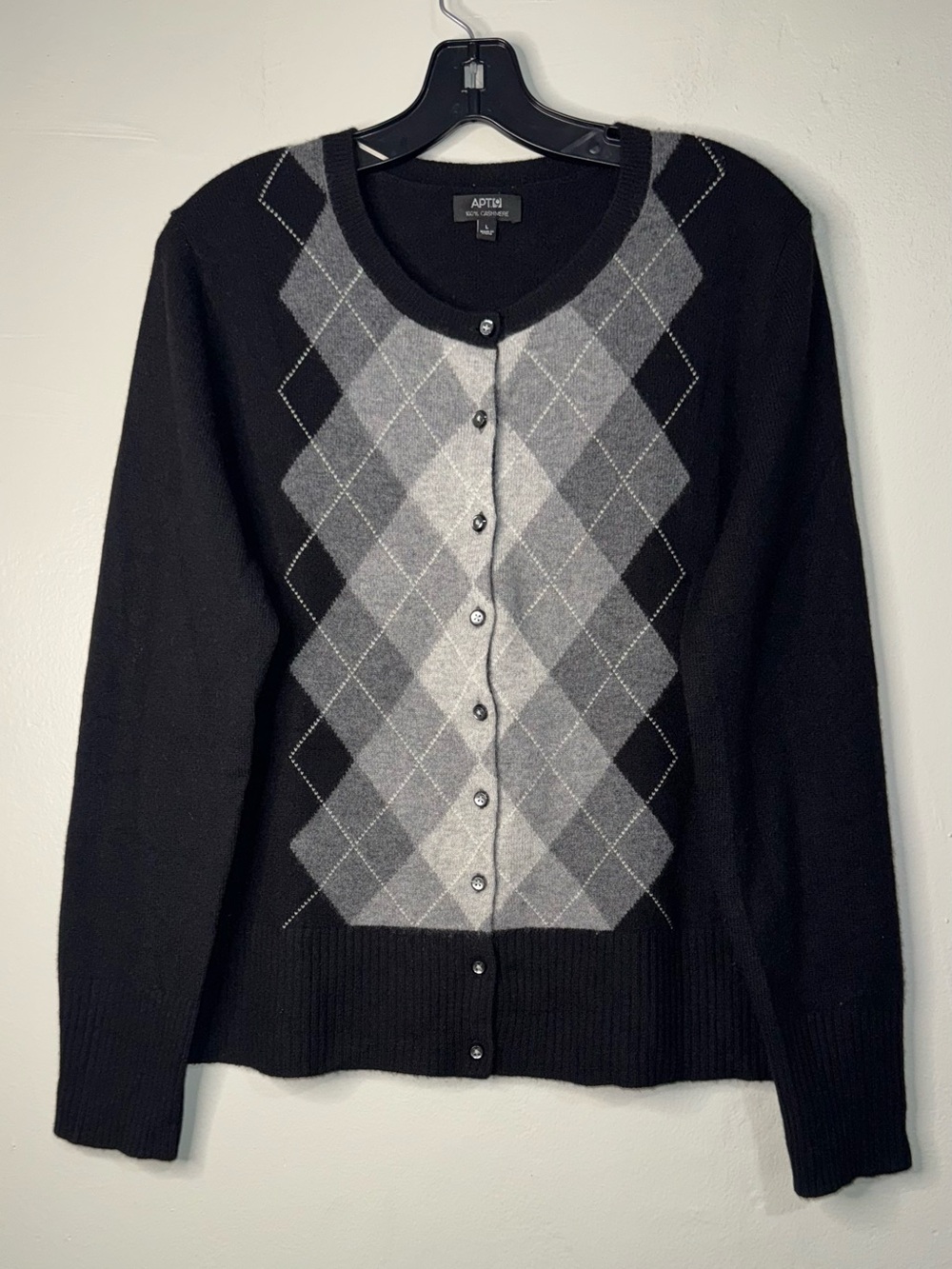 Apt. 9 Black and Gray Argyle Button-Front Cardigan